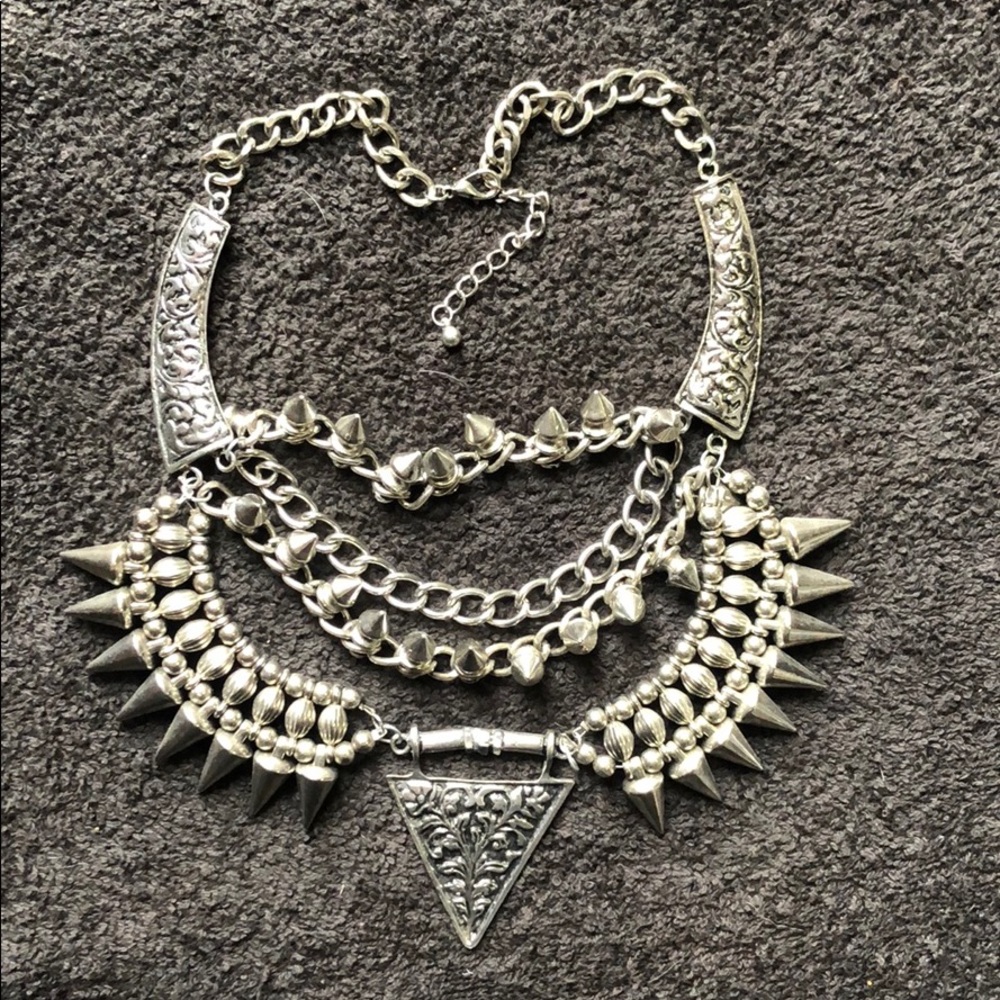 Silver Spiked Statement Necklace